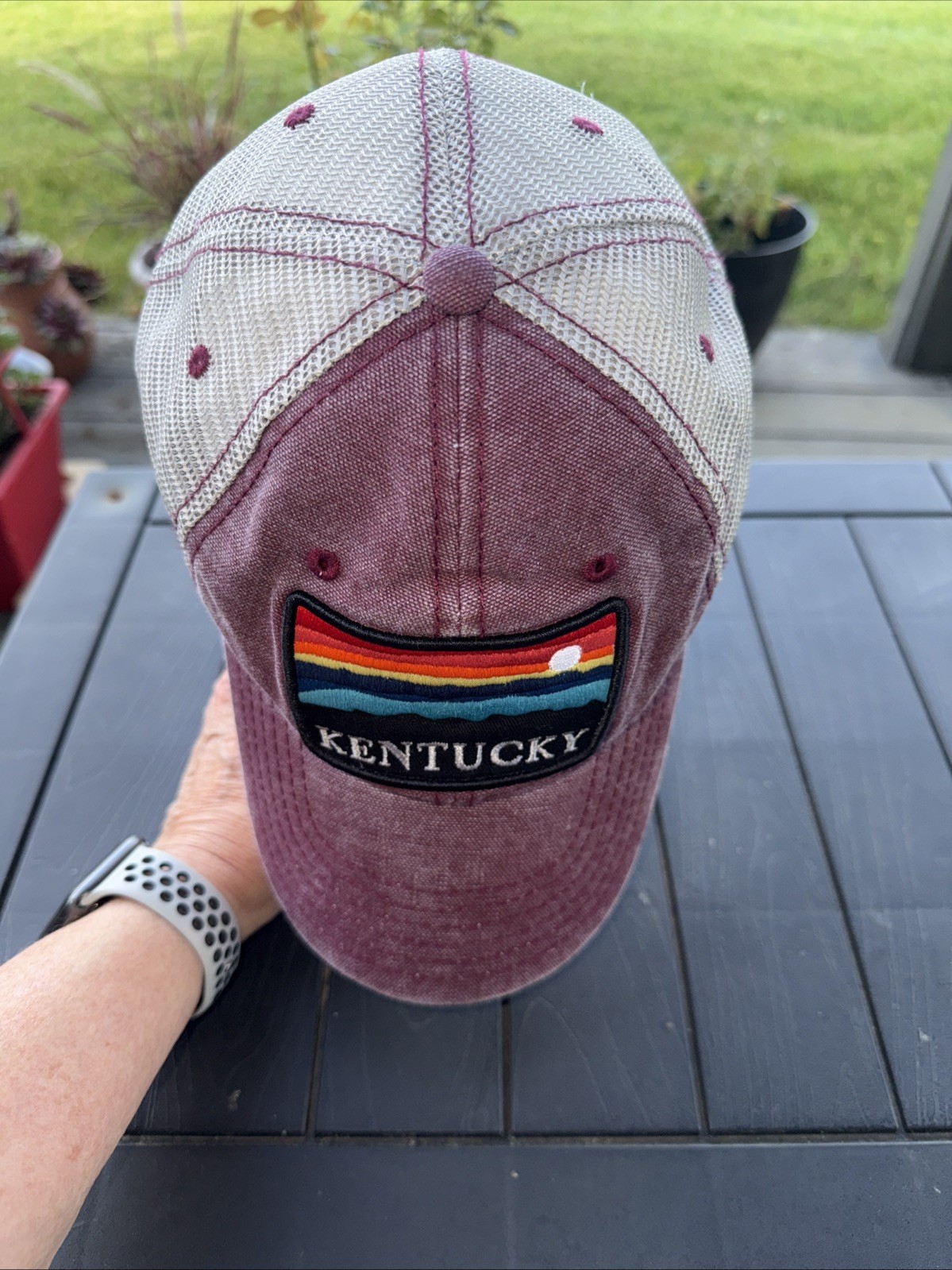 Kentucky Multi-Color Sunset Patch WashedMaroon White Trucker Hat cap SnapBack