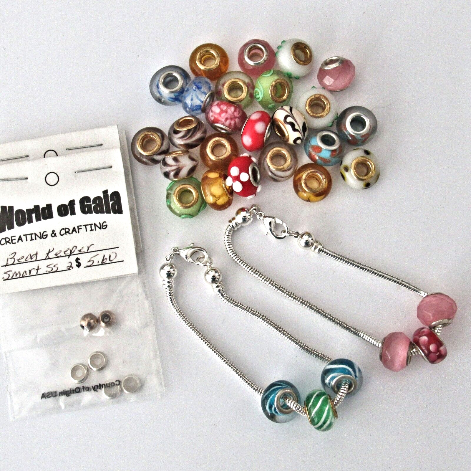 Dione® Chain Bracelets 7" set 2 w 30 Rondelle Glass Beads interchange NEW Q07