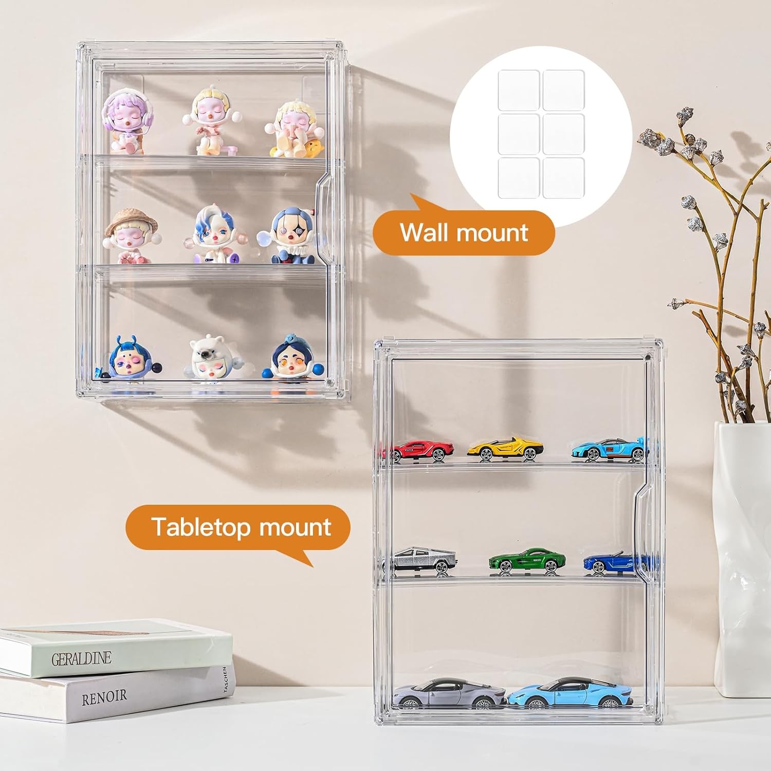 3 Tier Clear Display Case for Figures, Wall-Mounted Acrylic Storage Organizer Bo