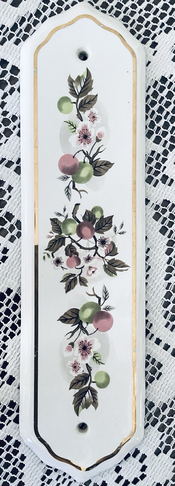 Vintage Porcelain Floral Fruit Finger Plate Swinging Door Push Plate