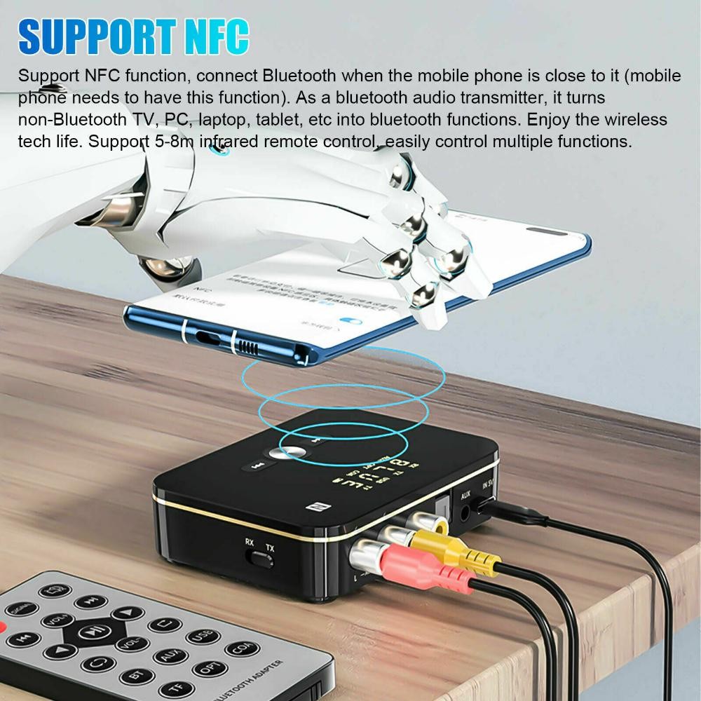 NFC Multi-Function Bluetooth Receiver Wireless 3.5mm AUX to 2RCA Audio Adapter F
