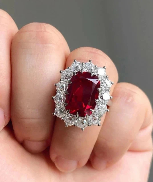 2Ct Cushion Cut Lab Created Red Ruby Gift Engagement Ring 14k White Gold Plated