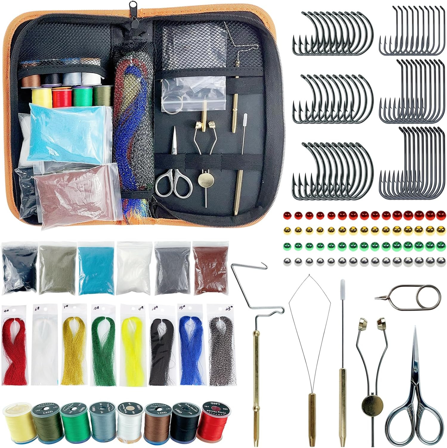 Professional Fly Tying Kit with Tools, Hooks, Scissors, and Carry Bag