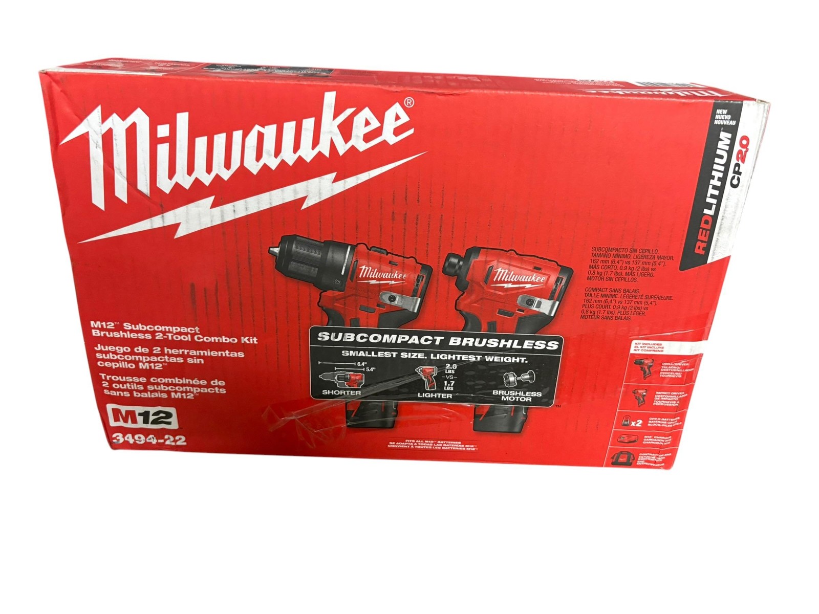 Milwaukee M12 3494-22 Subcompact 2-Tool Combo Kit Impact Driver & Drill/Driver