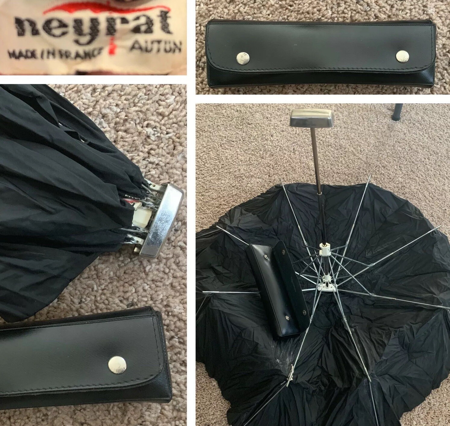 Vintage Neyrat Autun Umbrella 1960"s France Black Rare Foldable