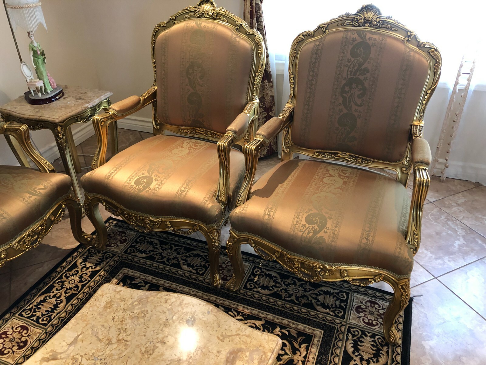 Victorian Gold Sofa 5 piece set- 1 sofa & 4 Side Armchairs