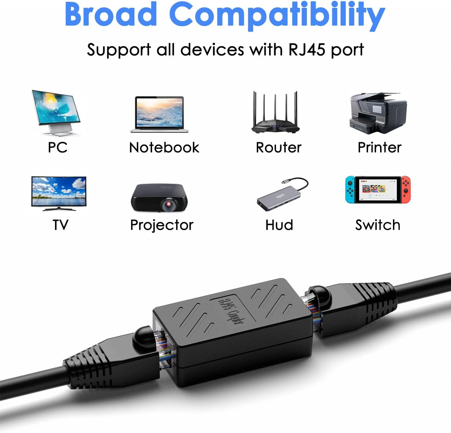 RJ45 Inline Coupler Cat6/Cat5e Ethernet Network Cable Extender Connector Lot