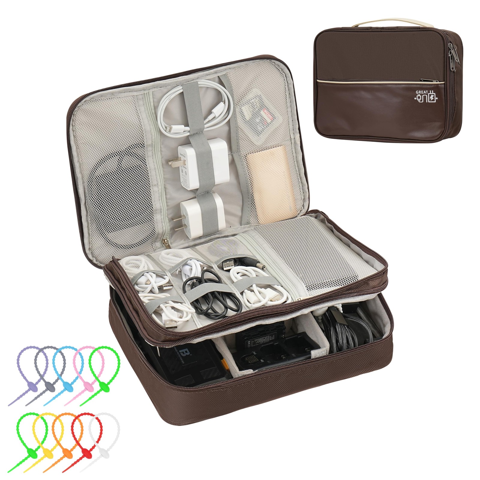 Electronics Accessories Organizer Bag, Waterproof Double LayerTravel Cable Or...