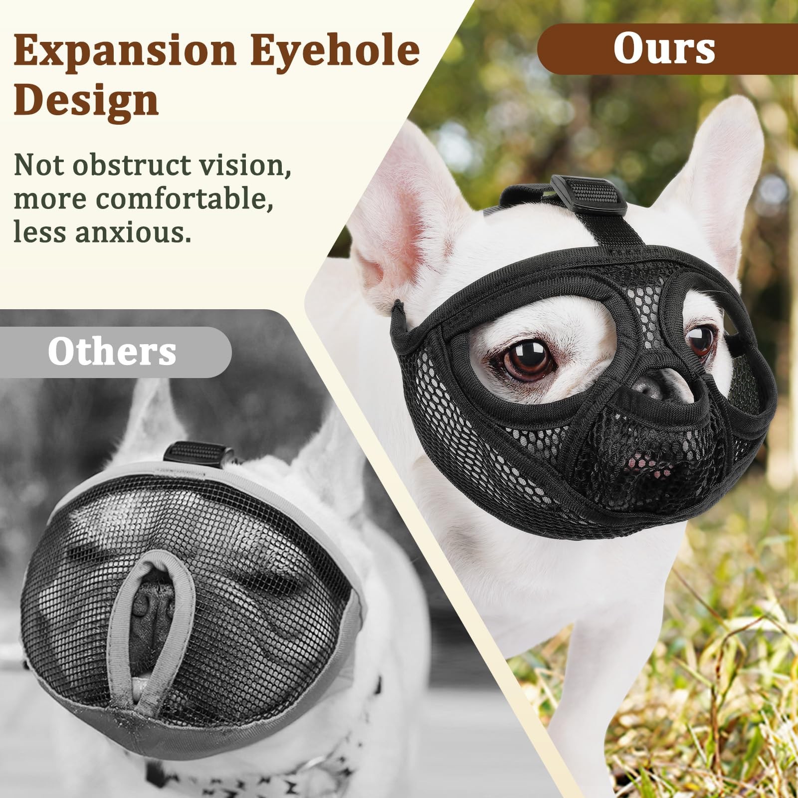 Mayerzon French Bulldog Muzzle, Mesh Short Snout Dog Muzzle for Flat-Faced Do...