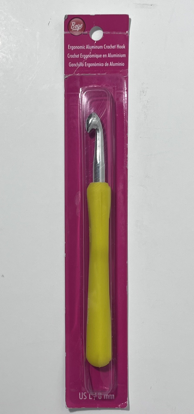 NIP BOYE ERGONOMIC SIZE L (8MM) CROCHET HOOK yellow comfort grip aluminum