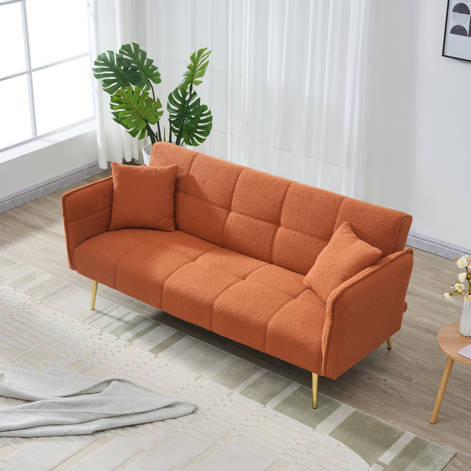 70-inch teddy fleece sofabed, convertible futon sofabed with adjustable arms and