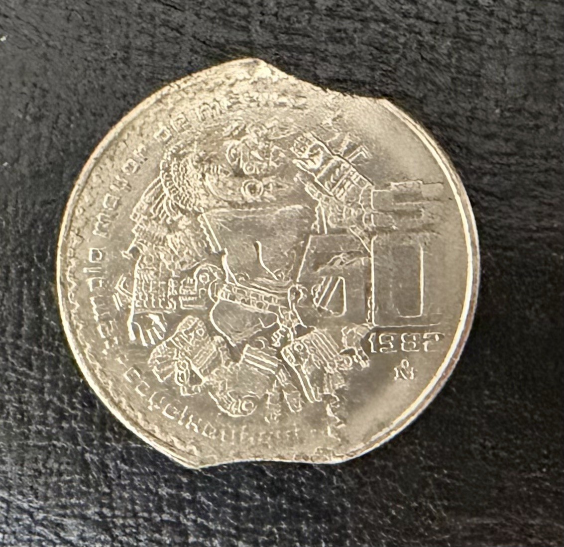 1982 Mexico 50 Pesos Double Clipped Planchet Error - Possibly Uncirculated