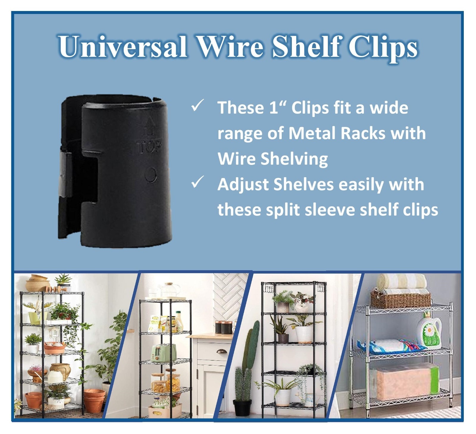 1" Diameter Wire Shelf Clips Shelving Split Sleeves Lock Locking Plastic Bulk