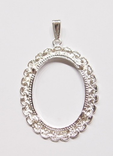 4 of 40x30mm Shiny Silver Victorian Art Deco Tightly Scroll Pendant Settings