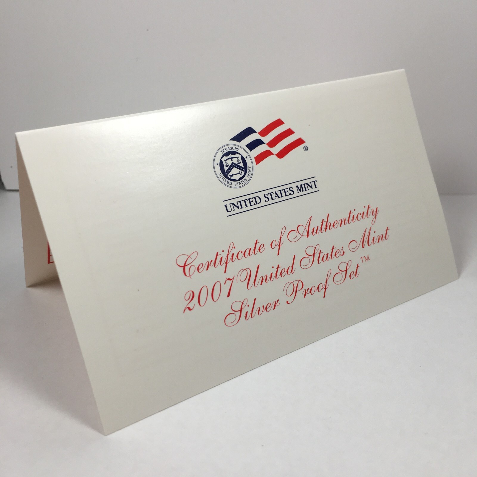 2007 Certificate of Authenticity - COA for Silver Proof Set - COA07SS