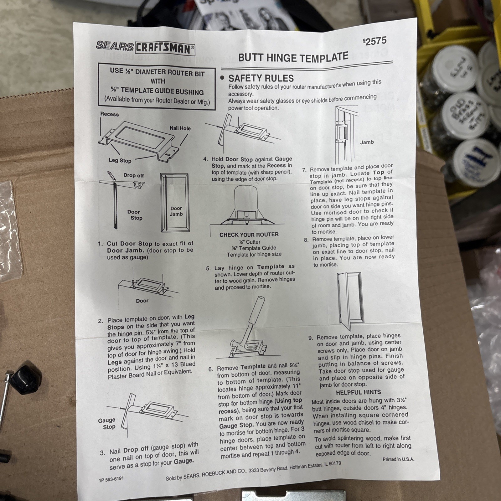 2 Pc. PORTER-CABLE 59370 Door Hinge Template & Craftsman Butt Template Set