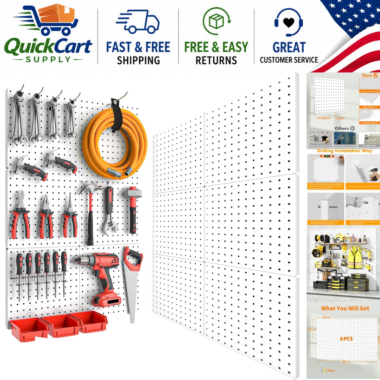 DIY Friendly 12in Metal Pegboard Set - Perfect for Crafts & Tools Organization