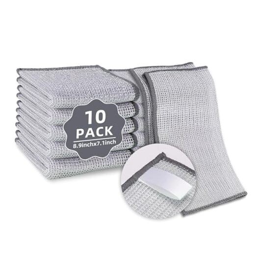 10 Pack Stainless Steel Scrubber, Reusable Diamond Weave Scrubber Cloths, Non
