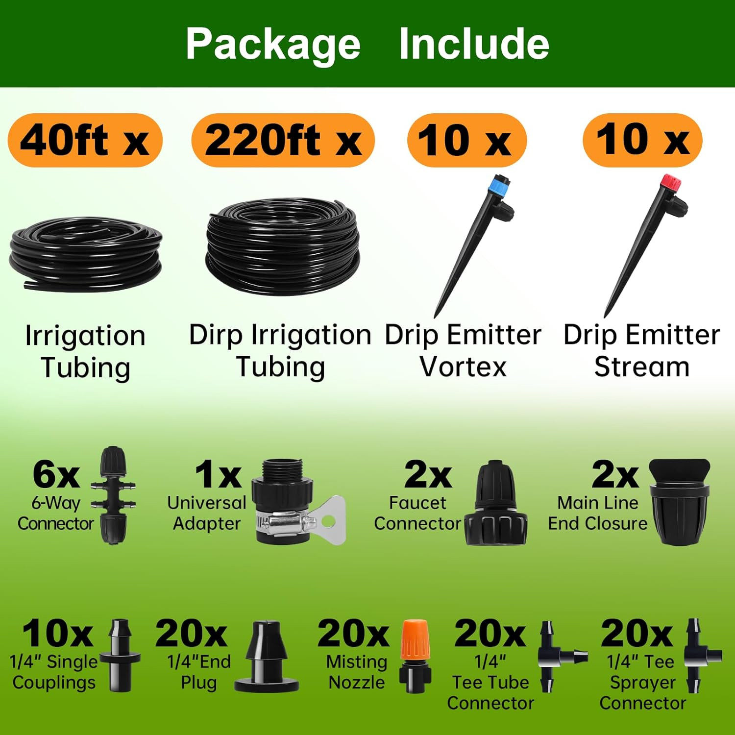 260 FT Drip Irrigation System Kit, Automatic Garden Watering System with 2/5" &