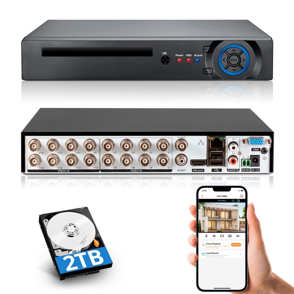 16 Ch Channel standalone Video Security 5MP DVR Camera Recorder with 2TB HDD USA