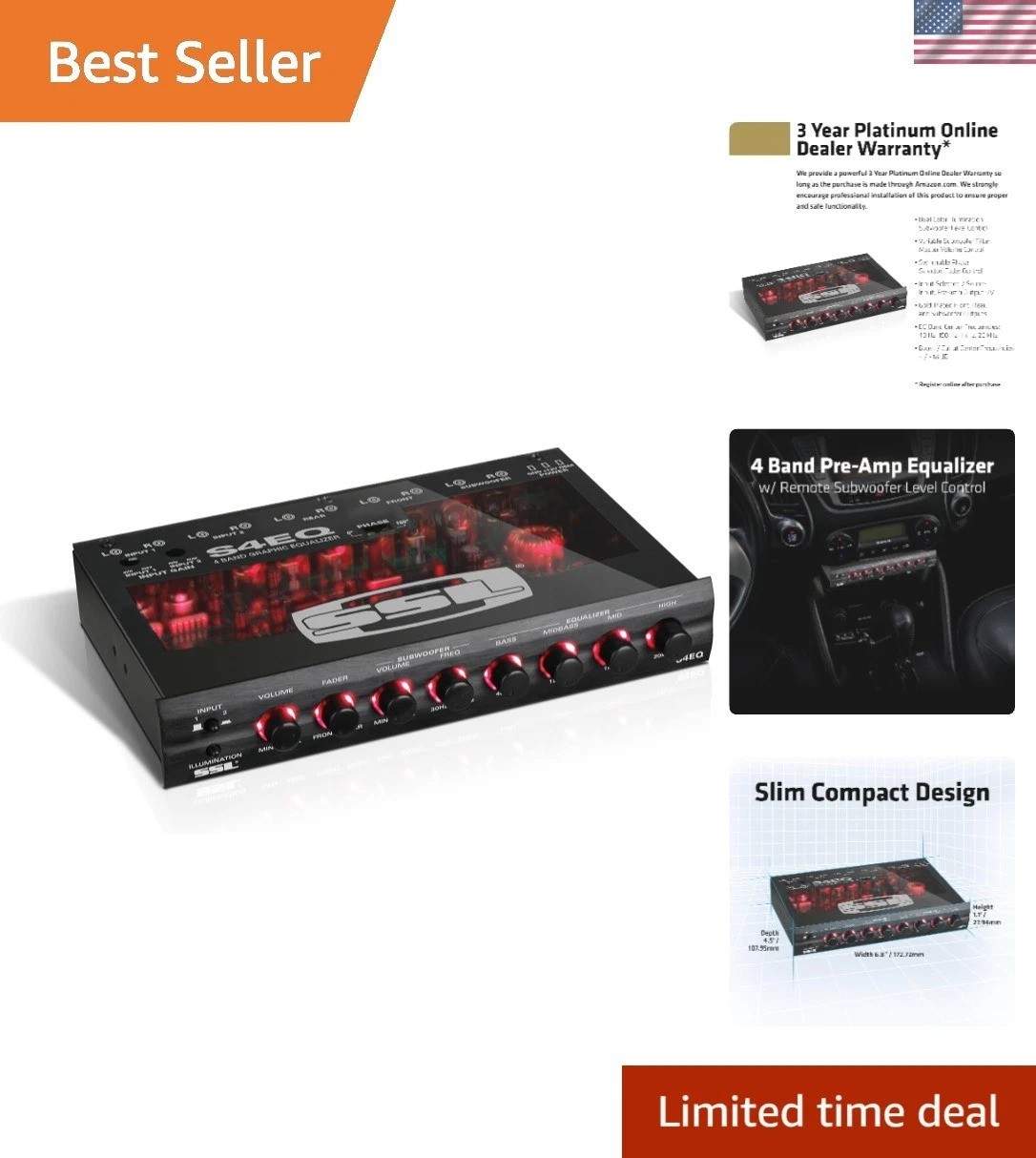 Elevate Your Sound: 4-Band Pre-Amp Car Audio Equalizer with Gold-Plated Outputs