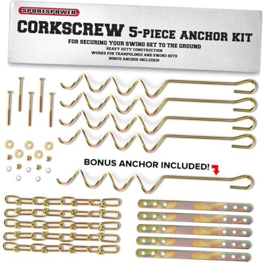 MSC-5672 Deluxe Corkscrew 5-Piece Metal Ground Anchor Hardware Kit for Swing