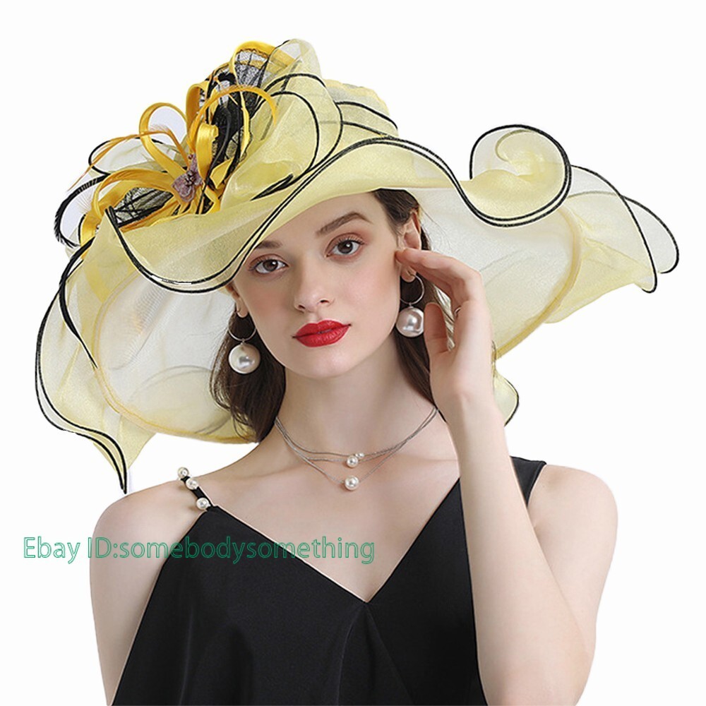 Yellow Derby Hat Cocktail Tea Party Church Fedoras Bridal Wedding Dress Sun Hats