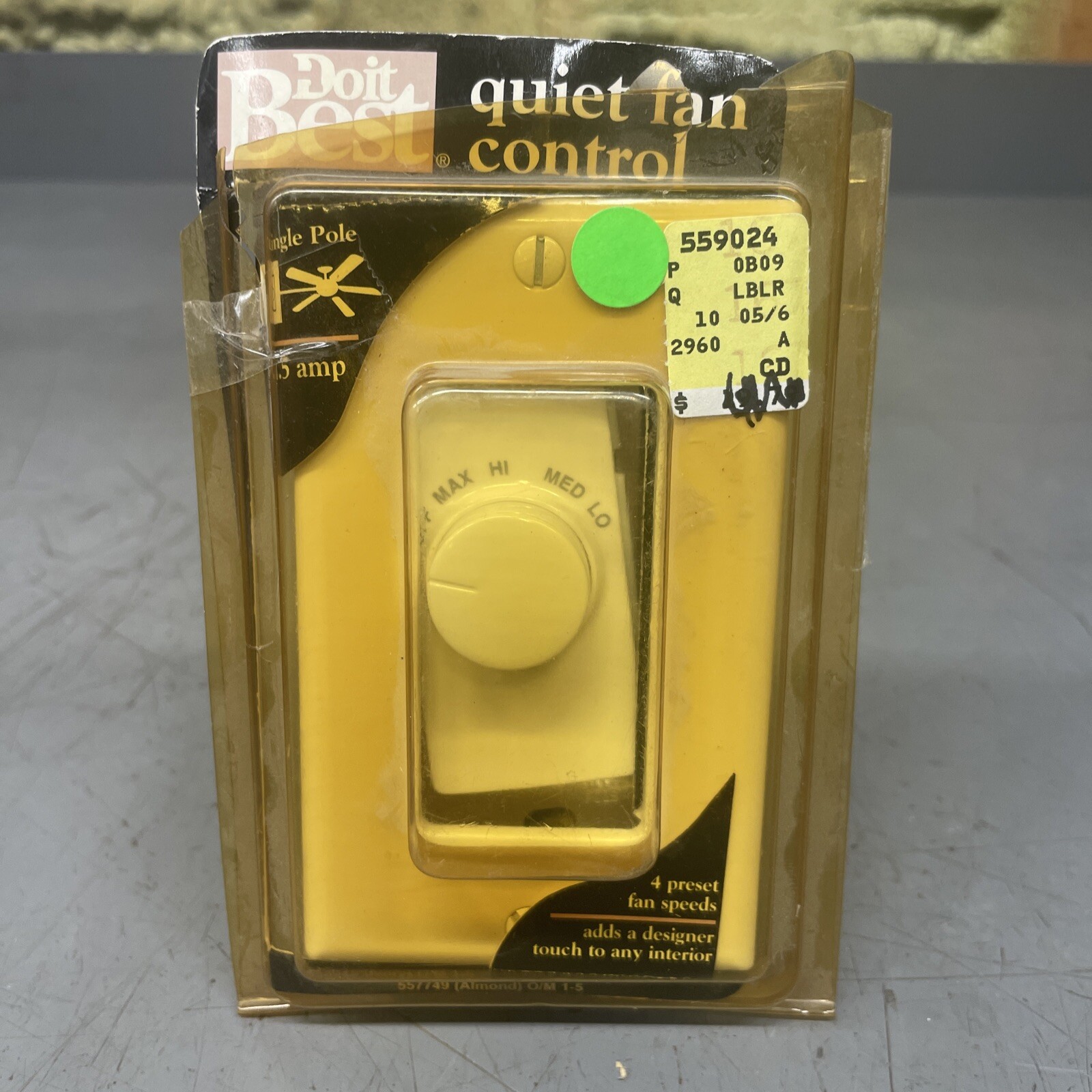 Do It Best Quiet Fan Control Single Pole 1.5 Amp Almond New In Package