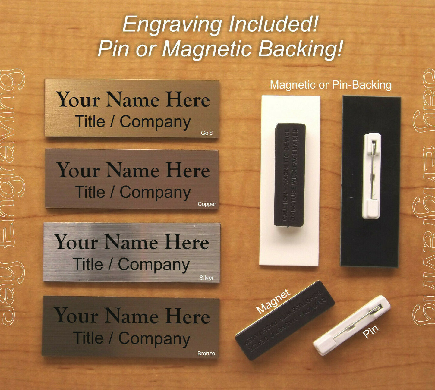 Custom Engraved 1x3 Name Tag w/ Pin or Magnetic Attachment / Personalized Plaque