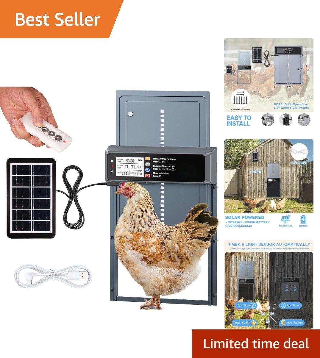 Automatic Chicken Coop Door Solar Powered with Timer & Light Sensor | Automat...