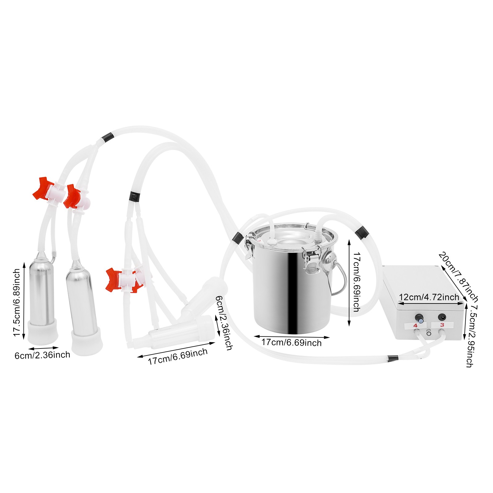 Electric Pulsation Cow Milking Machine, 3L Stainless Steel Bucket