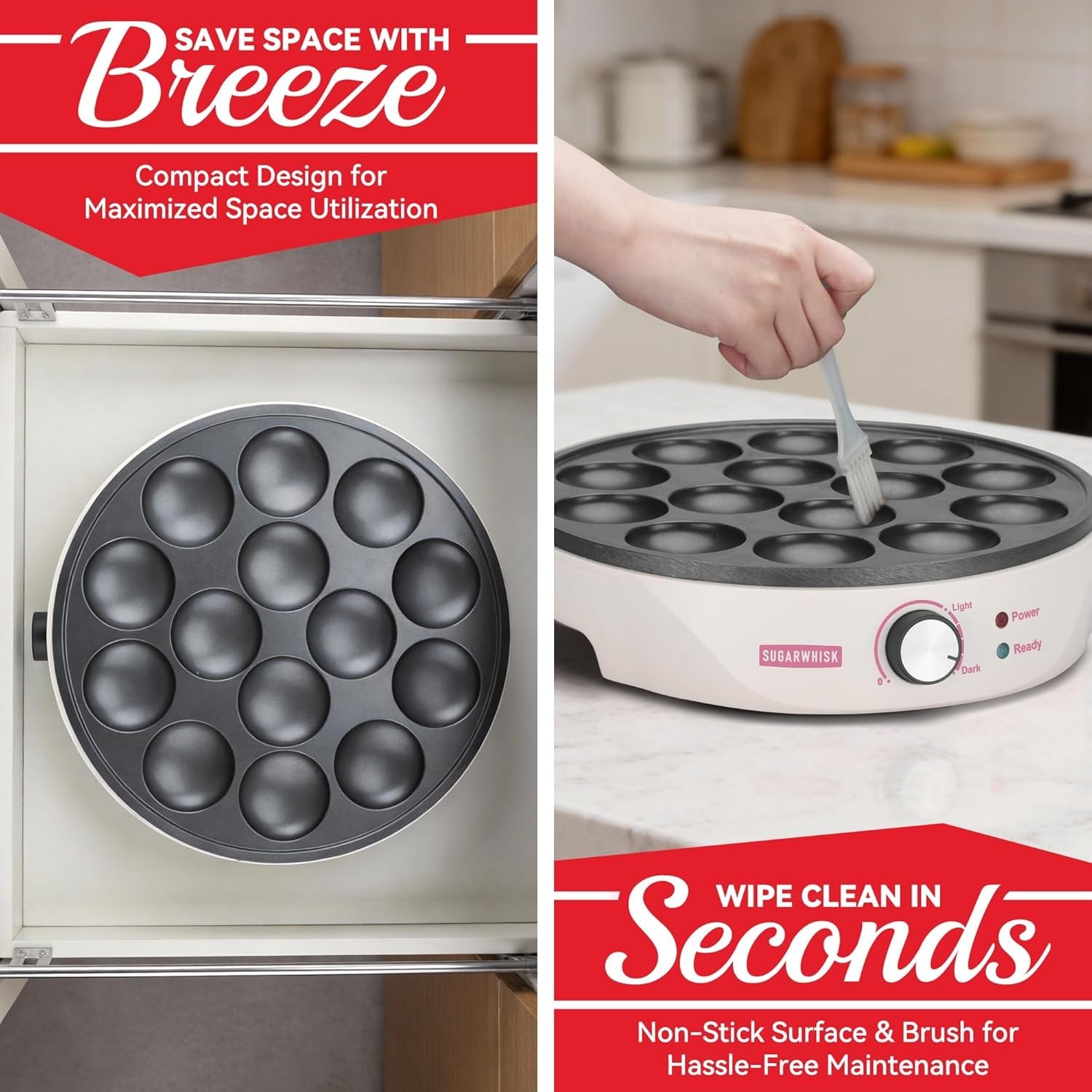 Mini Pancakes Maker Machine with 14 Larger & Deeper Grooves, Electric Mini Pa...