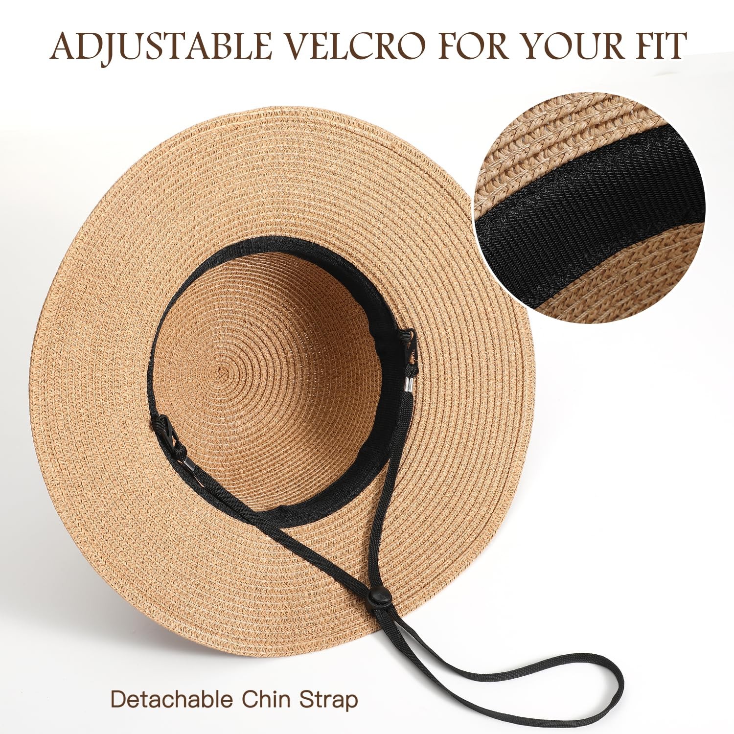 Womens Beach Sun Straw Hat - UV Protection UPF 50+ Sun Hats for Women with Wi...