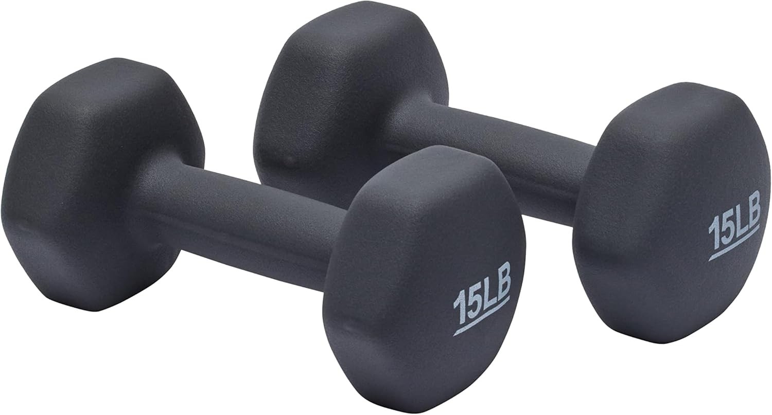 Amazon Basics Neoprene Dumbbell Hand Weights for Exercise 15 pound, Dark Grey