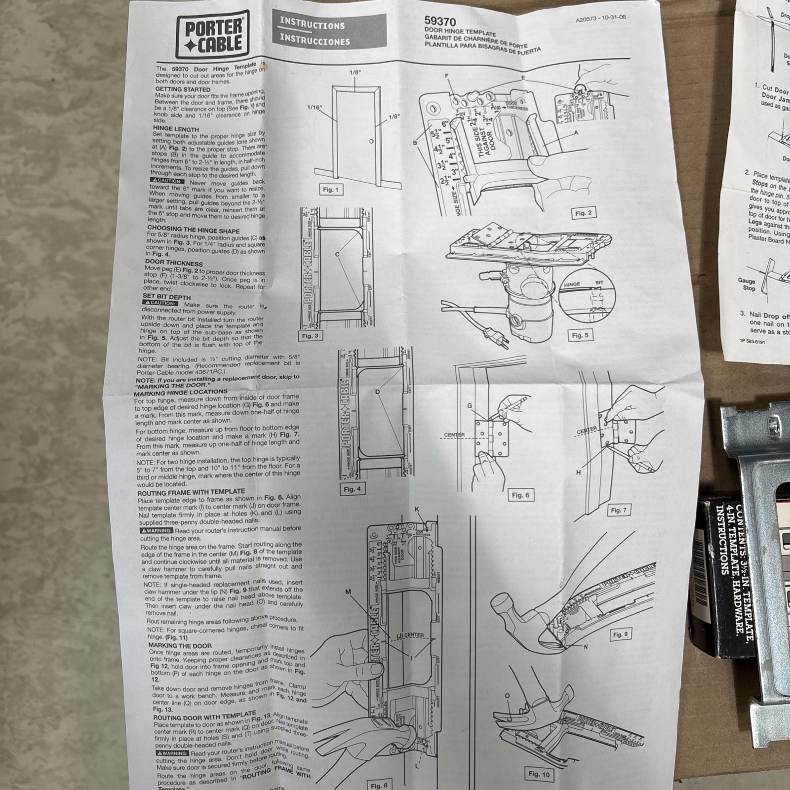 2 Pc. PORTER-CABLE 59370 Door Hinge Template & Craftsman Butt Template Set