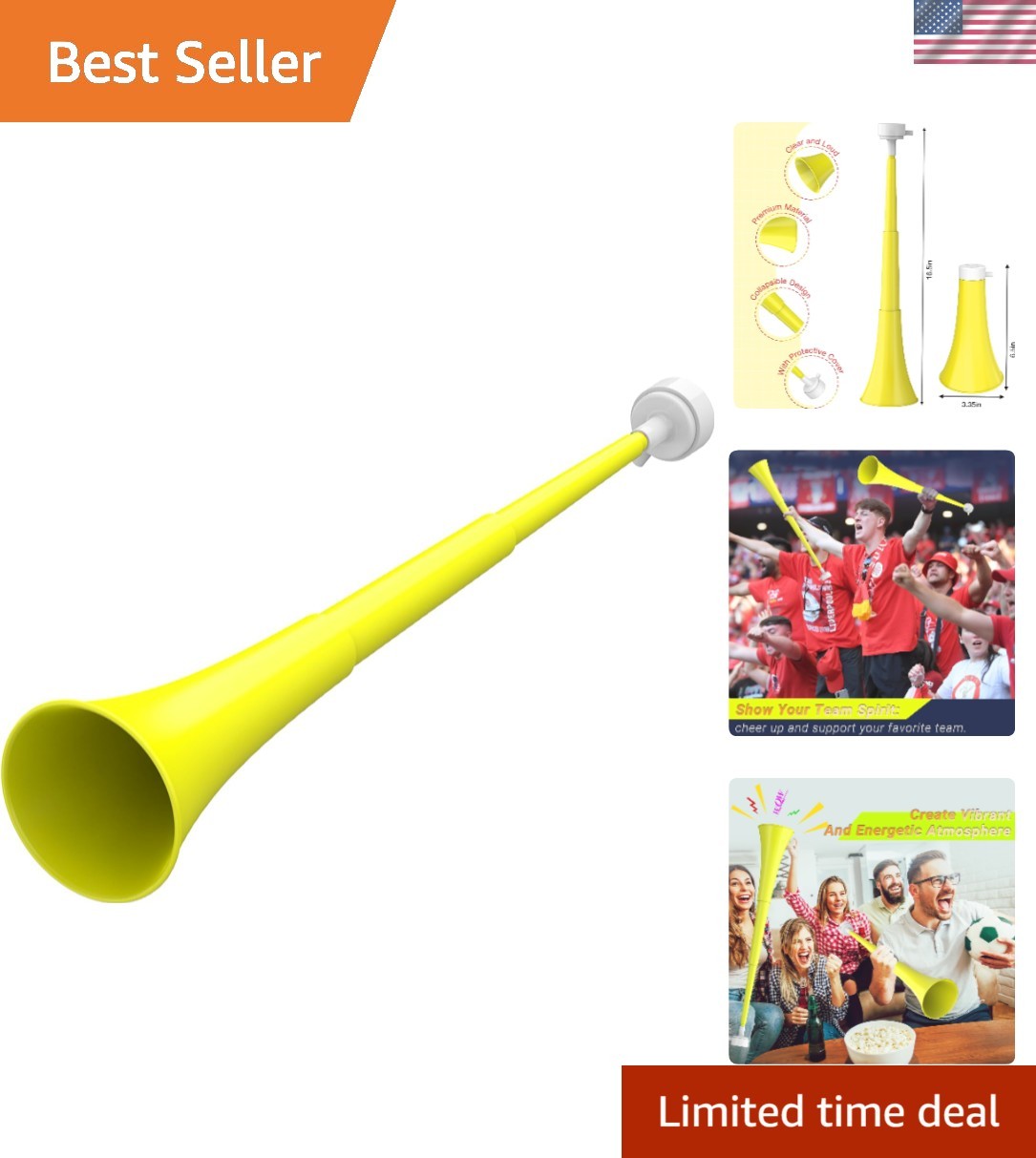 Loud 24" Collapsible Vuvuzela Stadium Trumpet Horn for Sports & Party Cheering