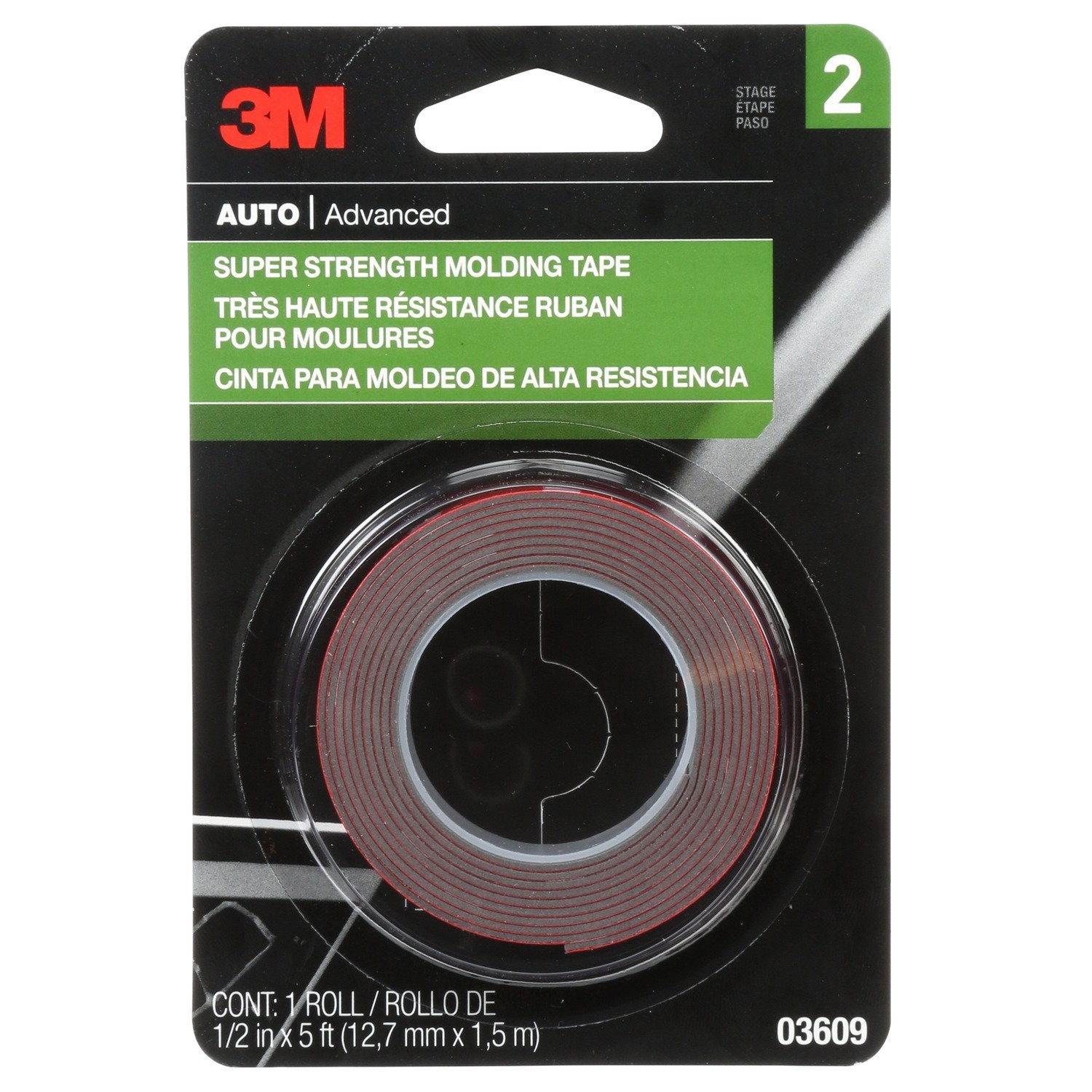 3M Super Strength Molding Tape, 03609, 1/2 in x 5 ft in. x 5 ft., Factory