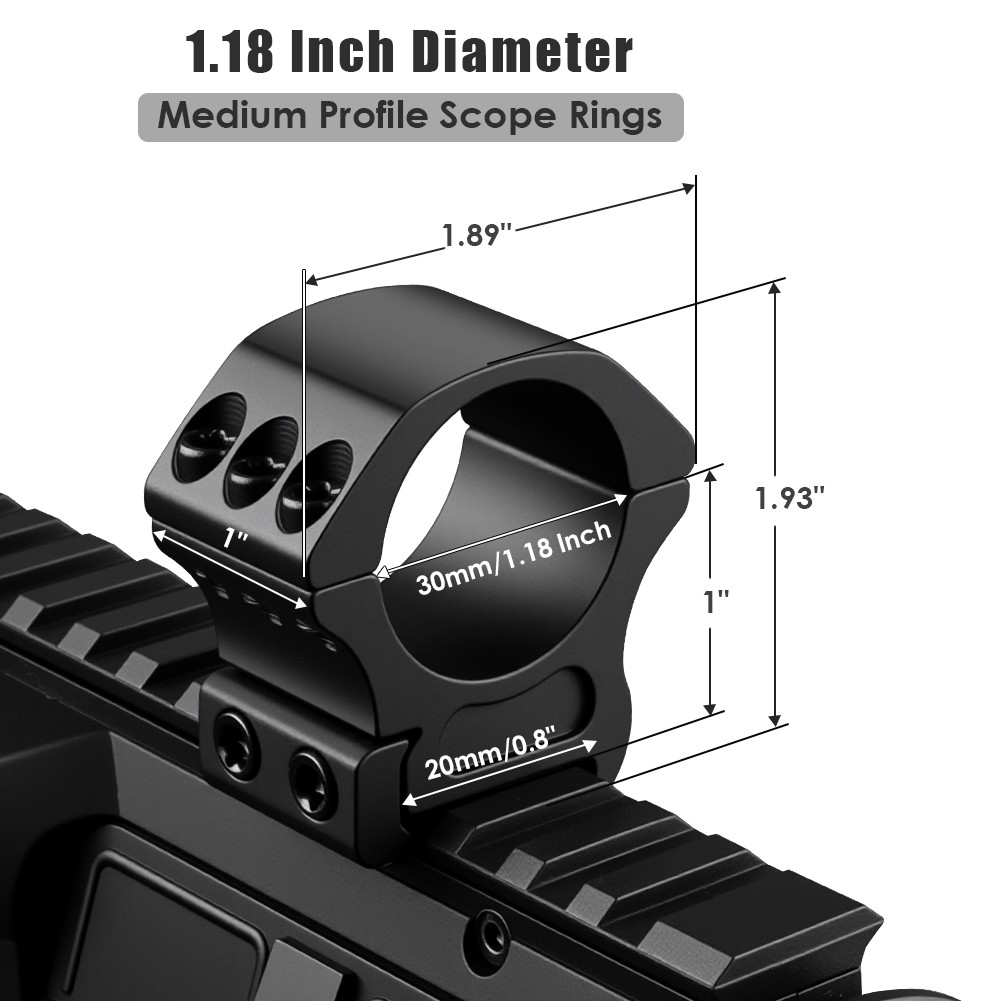 2Pcs 30mm Diameter Precision Scope Rings Mount for 20mm Rail Medium Profile