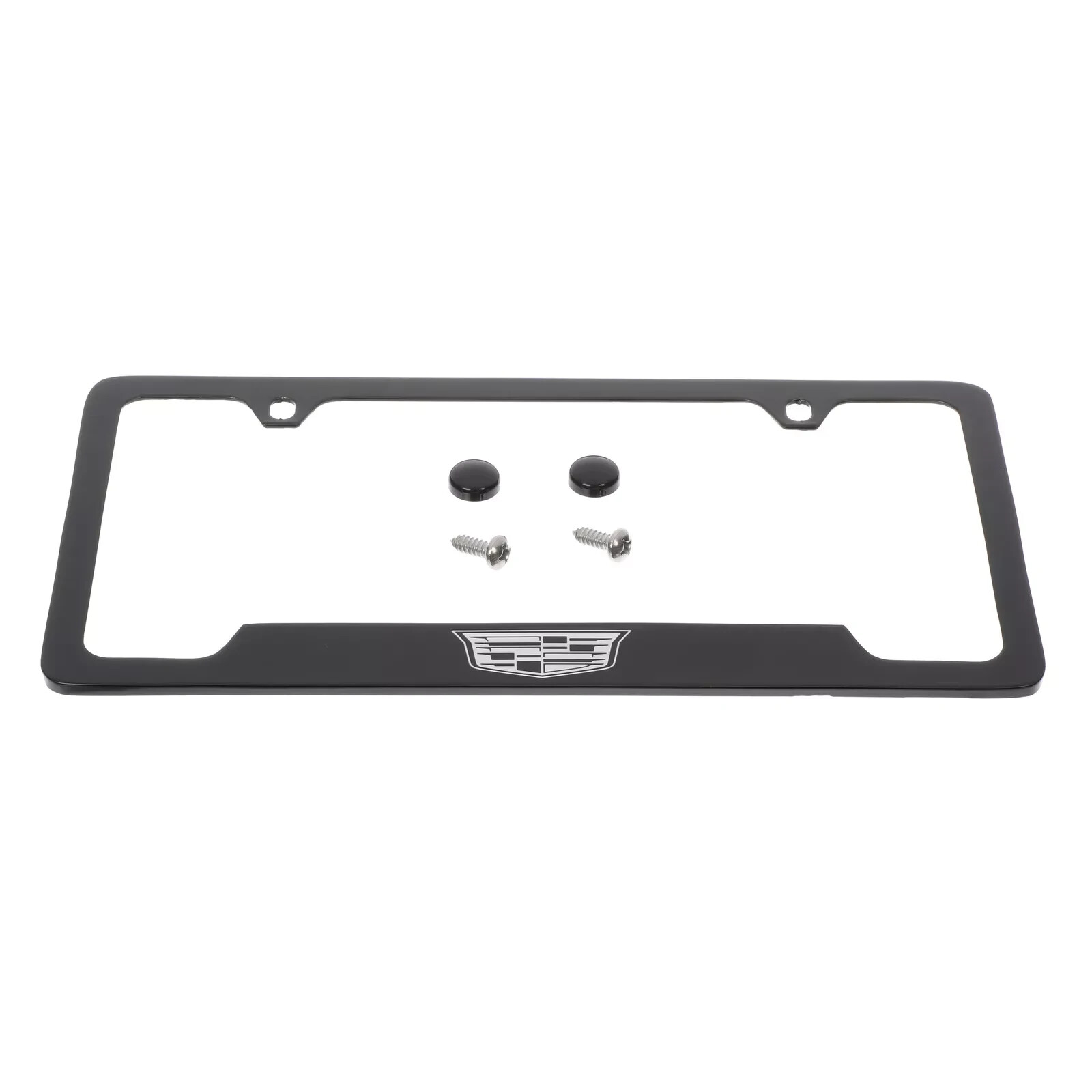 OEM NEW 14-24 Cadillac License Plate Frame Black w/ Silver Crest Logo 19330368