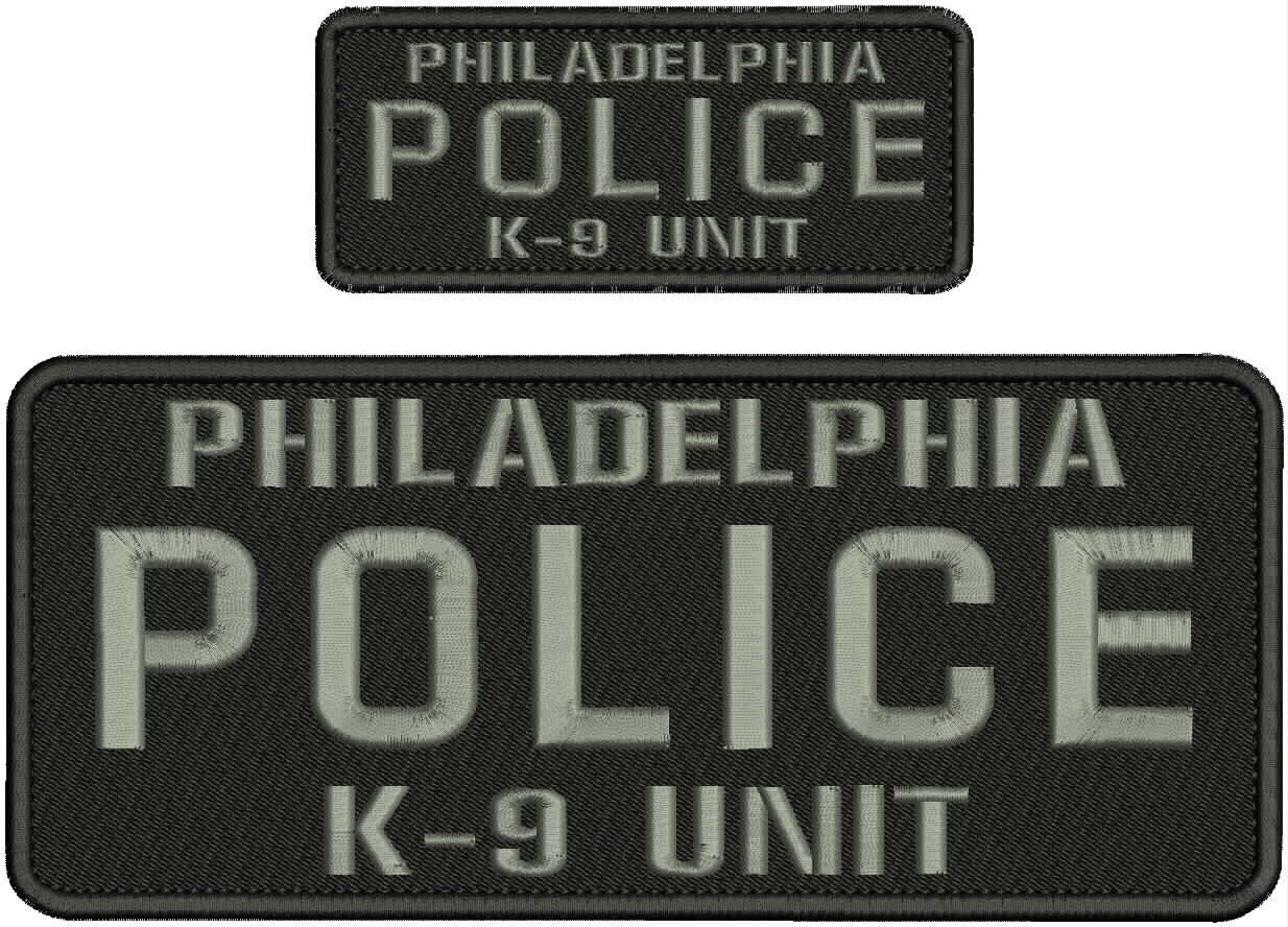 PHILADELPHIA POLICE K-9 UNIT EMBROIDERY PATCH 10x4 and 5x2 HOOK/BACK/BLA/GRAY