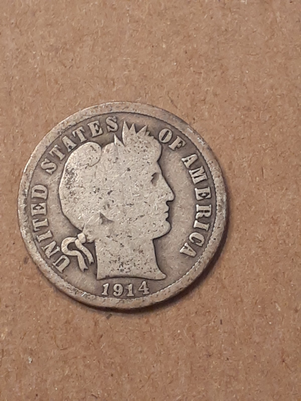 1914 BARBER DIME   GOOD