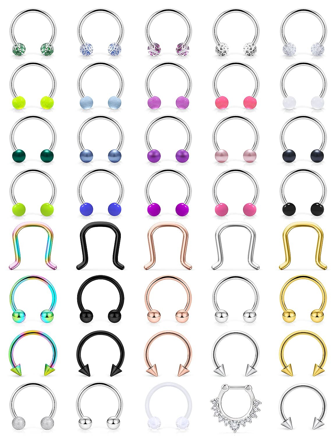 Ftovosyo 40Pcs 16G Surgical Steel Nose Septum Rings Piercing Jewelry 40pcs
