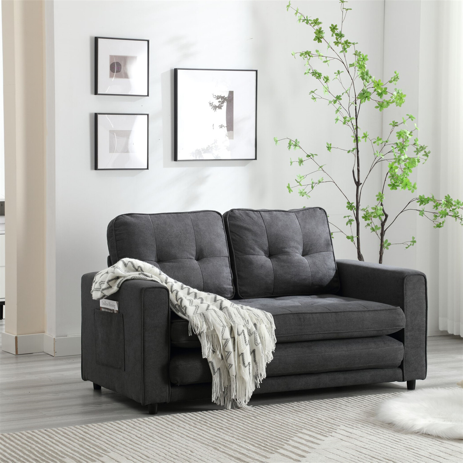 Convertible Sleeper Sofa Bed Velvet Loveseat Sofa Couch Futon Sofa Pull-Out Bed