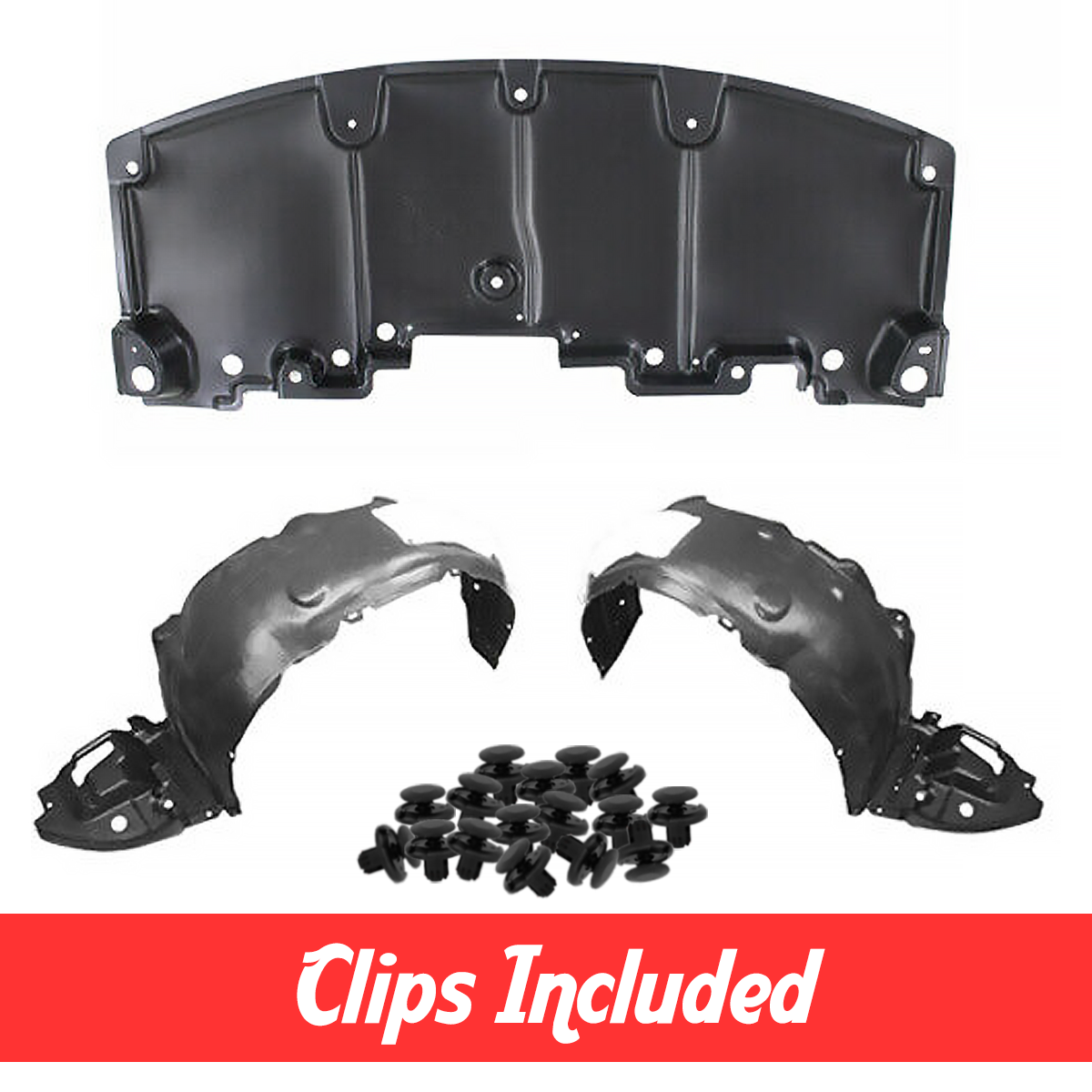 Fender Liner & Lower Engine Under Cover Set w/ Clips For 14-16 Toyota Corolla