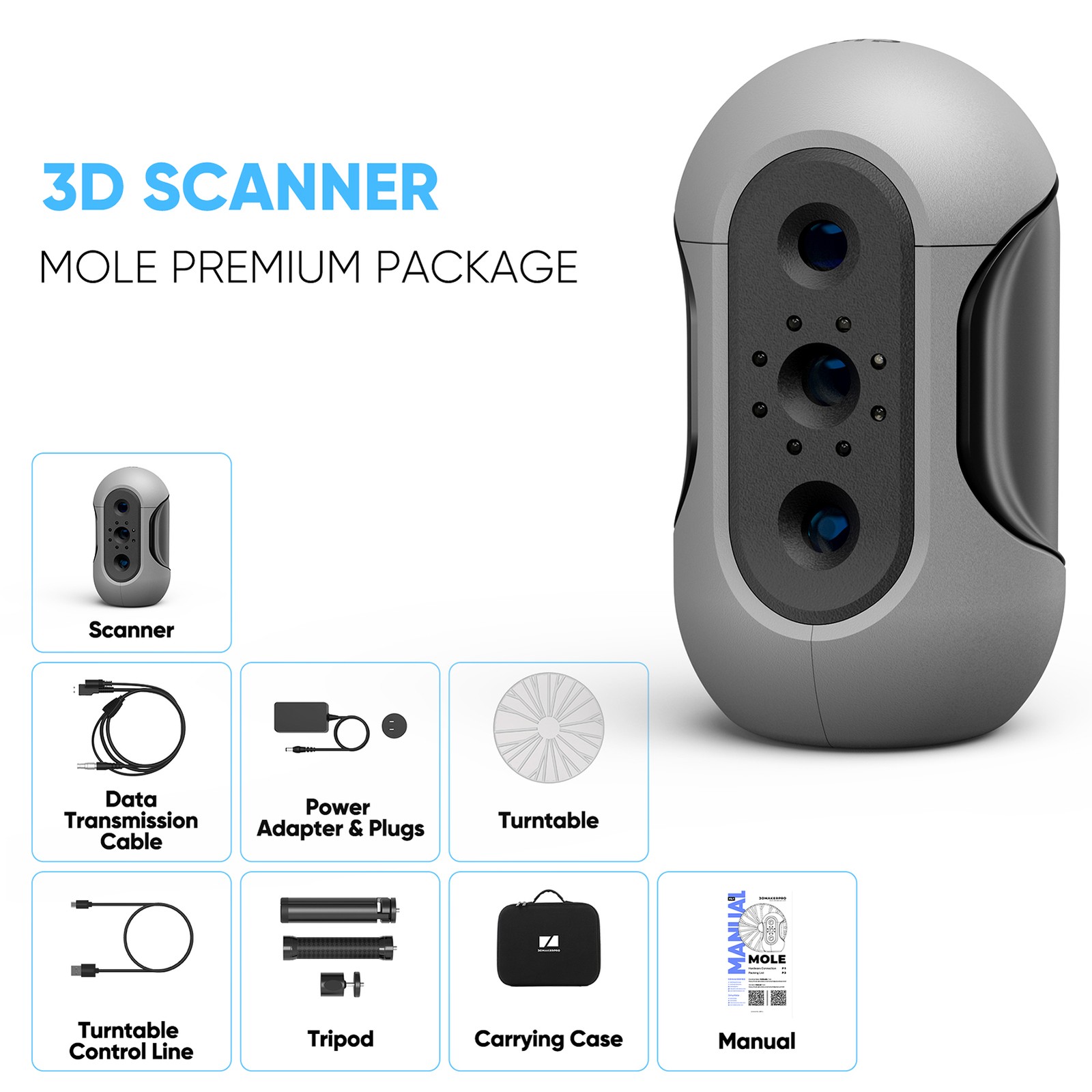 3DMakerpro Mole 3D Scanner Premium Compatible with Win11/10/MacOS 11/12 Q2L5