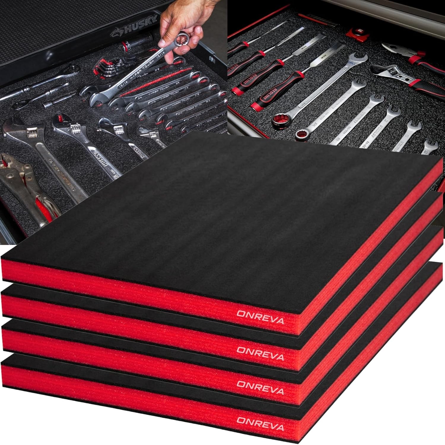 Tool Box Foam, 4Pack 16x12x1 inch, Foam Inserts for Cases, Red with Black