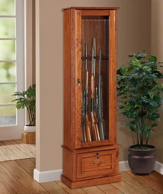 Safe Rifle Storage Cabinet Shotgun 8 Gun Locked Organizer Wood Display Home