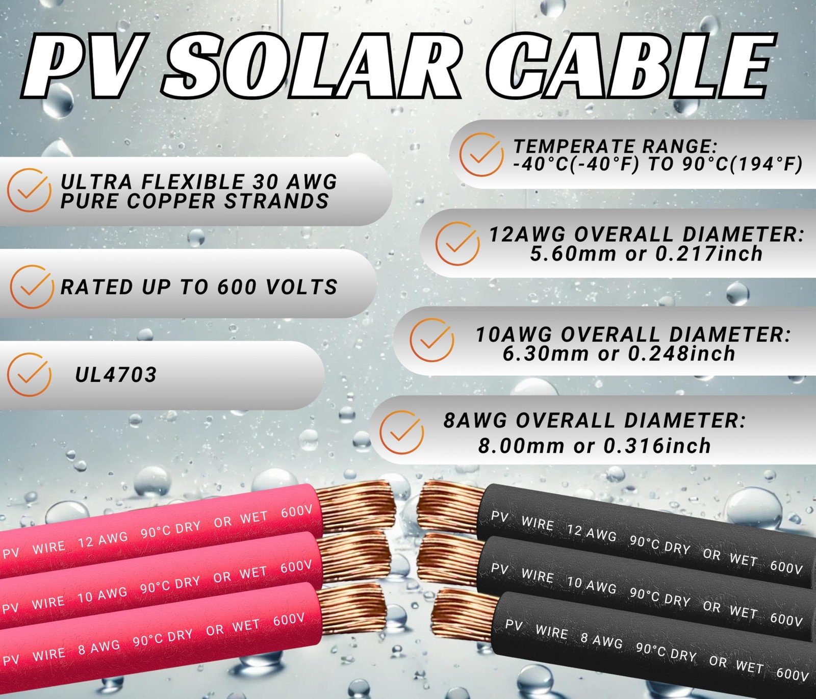 WindyNation 12 AWG 100ft Black + 100ft Red PV Solar Panel Extension Cable