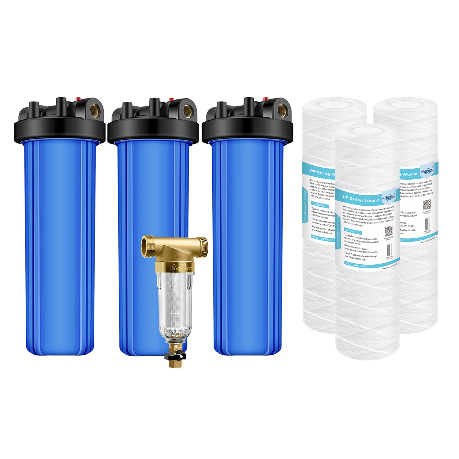 20" x 4.5" Big Blue Whole House Water Filter Housing System Sediment Filtration