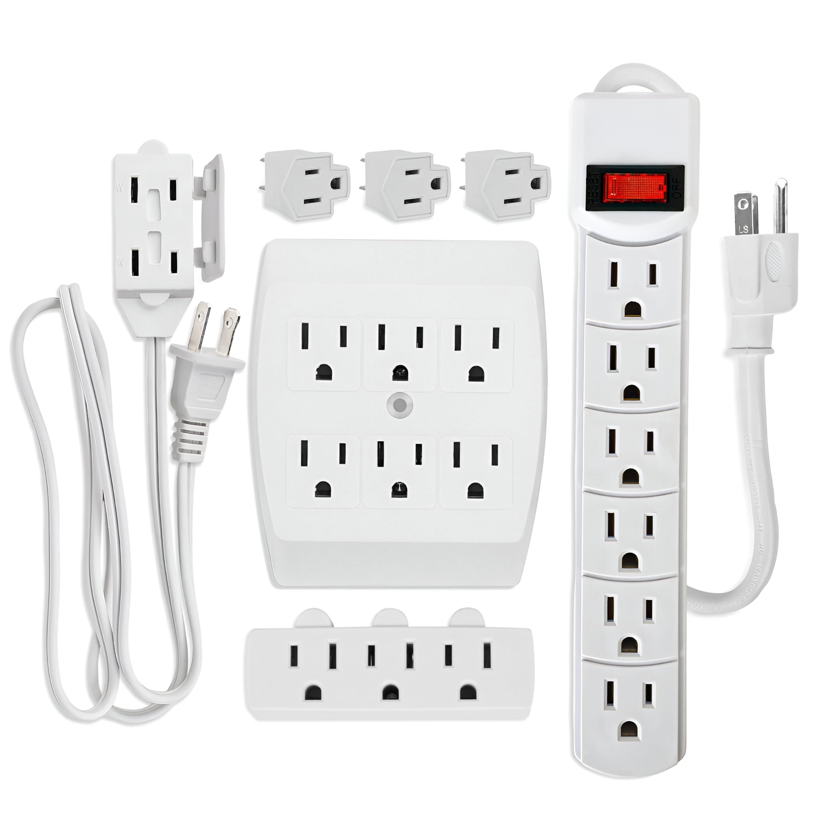 7 Piece Power Value Pack Multioutlet Kit Set Includes 6 Outlet Power Strip 6 Out